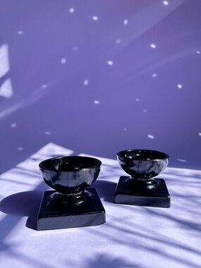 Vintage Black Depression Glass Candlesticks